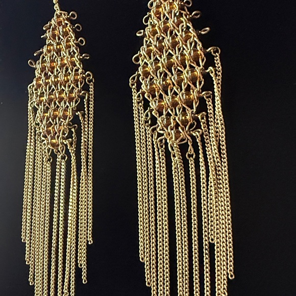 Brown bead gold chain earrings ✨ - Picture 2 of 3